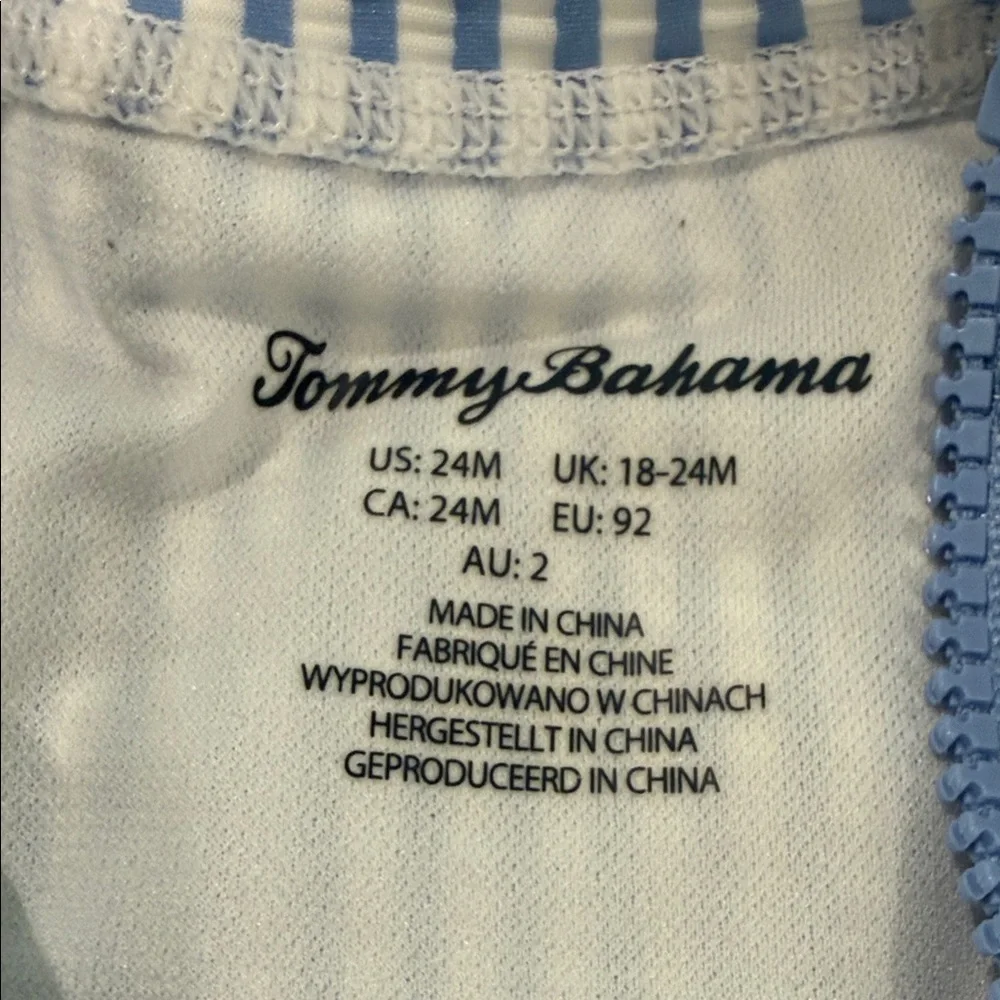 24 mo. Tommy Bahama One-Piece Seersucker Swim Suit in Blue and White Stripes